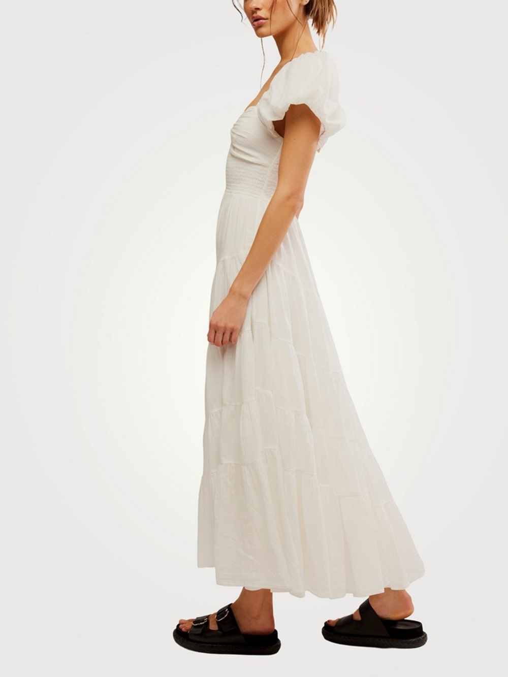 FREE PEOPLE Short Sleeve Sundrenched Maxi Dress in Whisper White Size Large